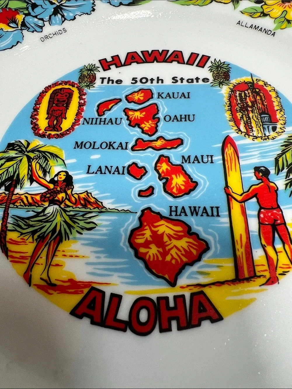 Vintage 1970's Hawaii Aloha Decorative Plate Floral Island Design Made Japan